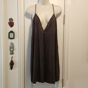 Grey cotton deep-V strapy sundress / cover-up